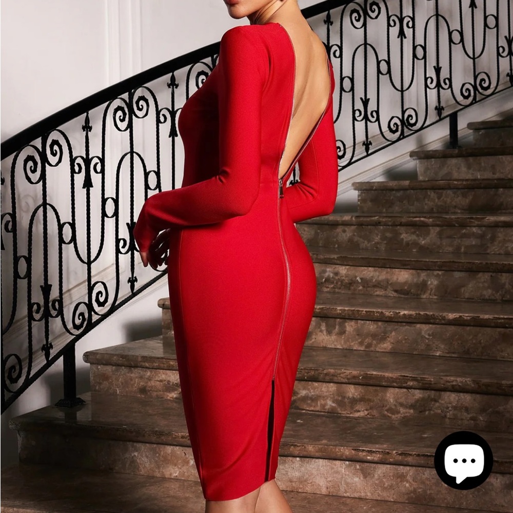 NWT Nina Plunge Reversible Bandage Midi Dress In Red